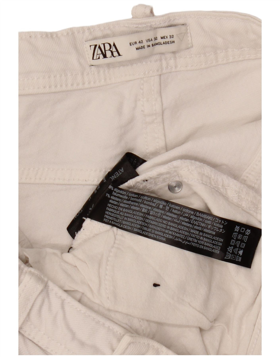 Zara Mens Denim Shorts EU 42 Large W32  White Cotton
