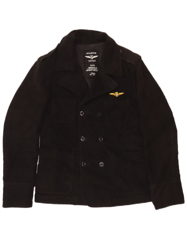 Aviazione Navale Mens Pea Coat UK 38 Medium Black Cotton