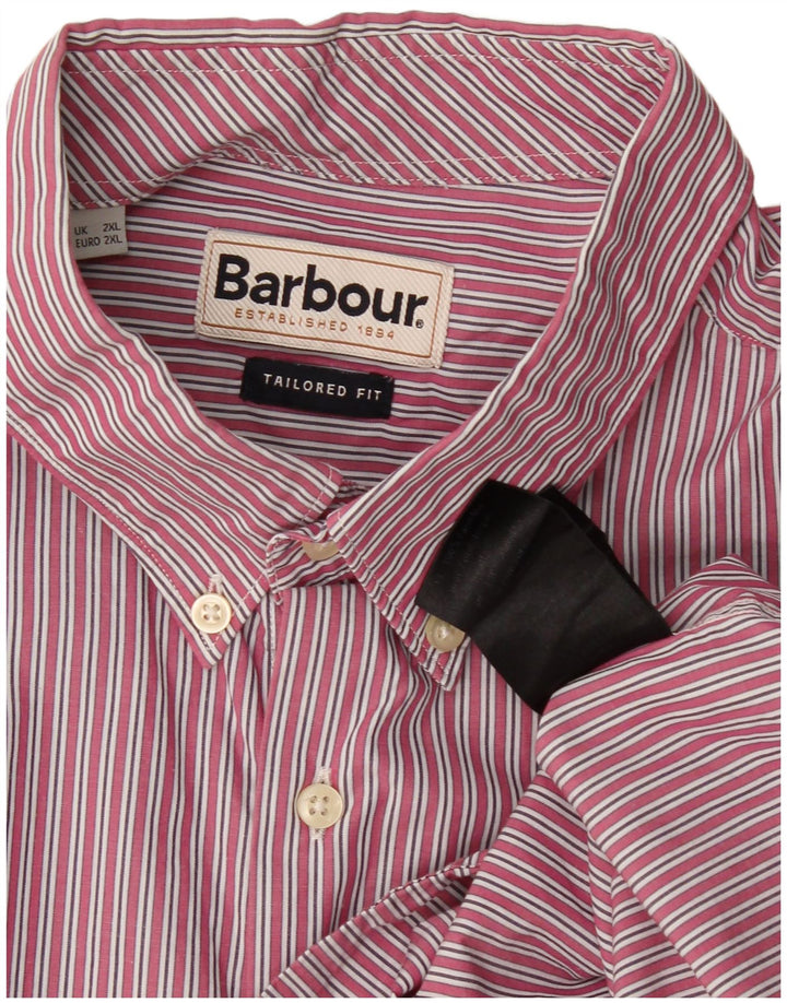 Barbour Mens Tailored Fit Shirt 2XL Pink Striped
