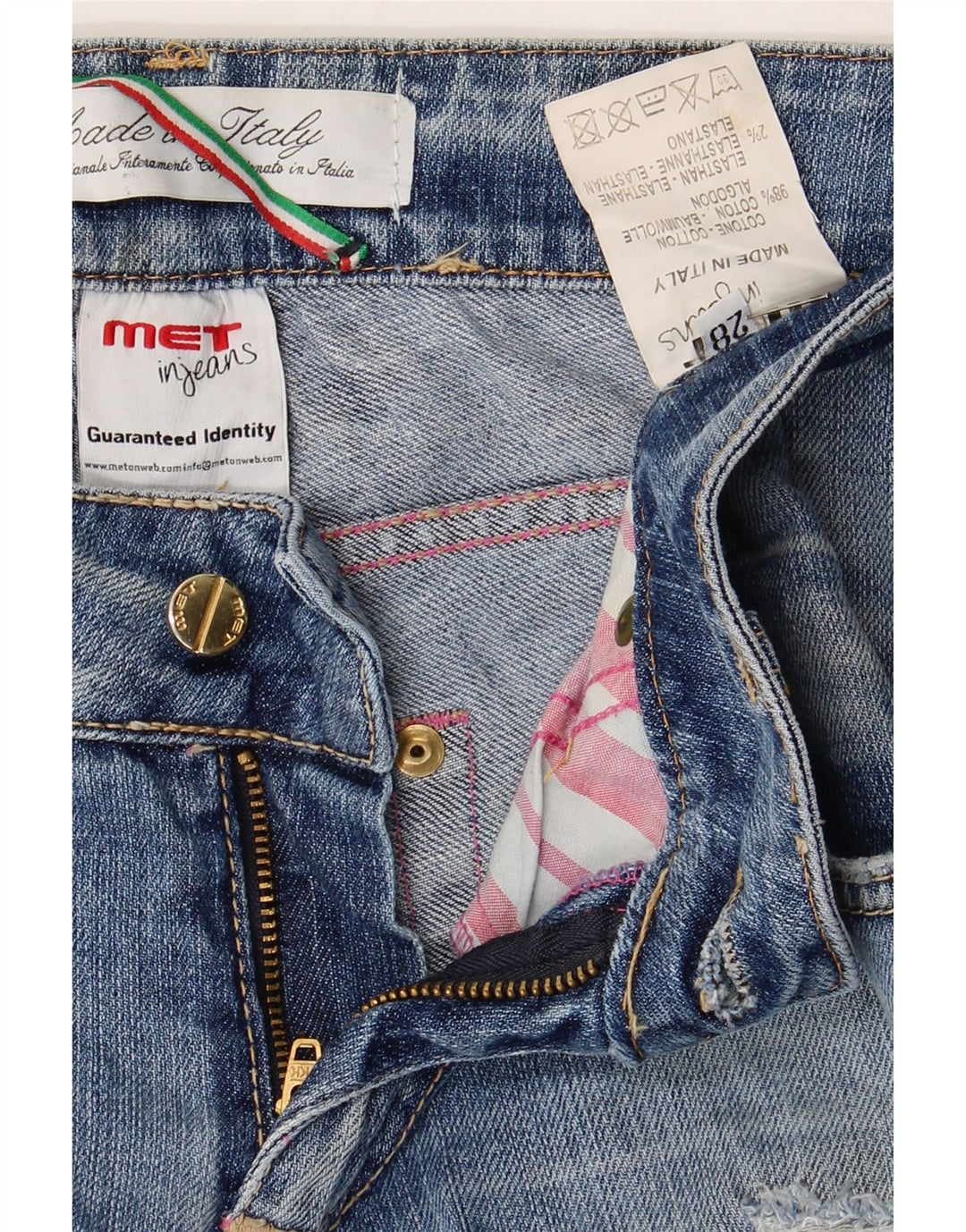 MET Womens Distressed Straight Jeans W28 L31 Blue Cotton