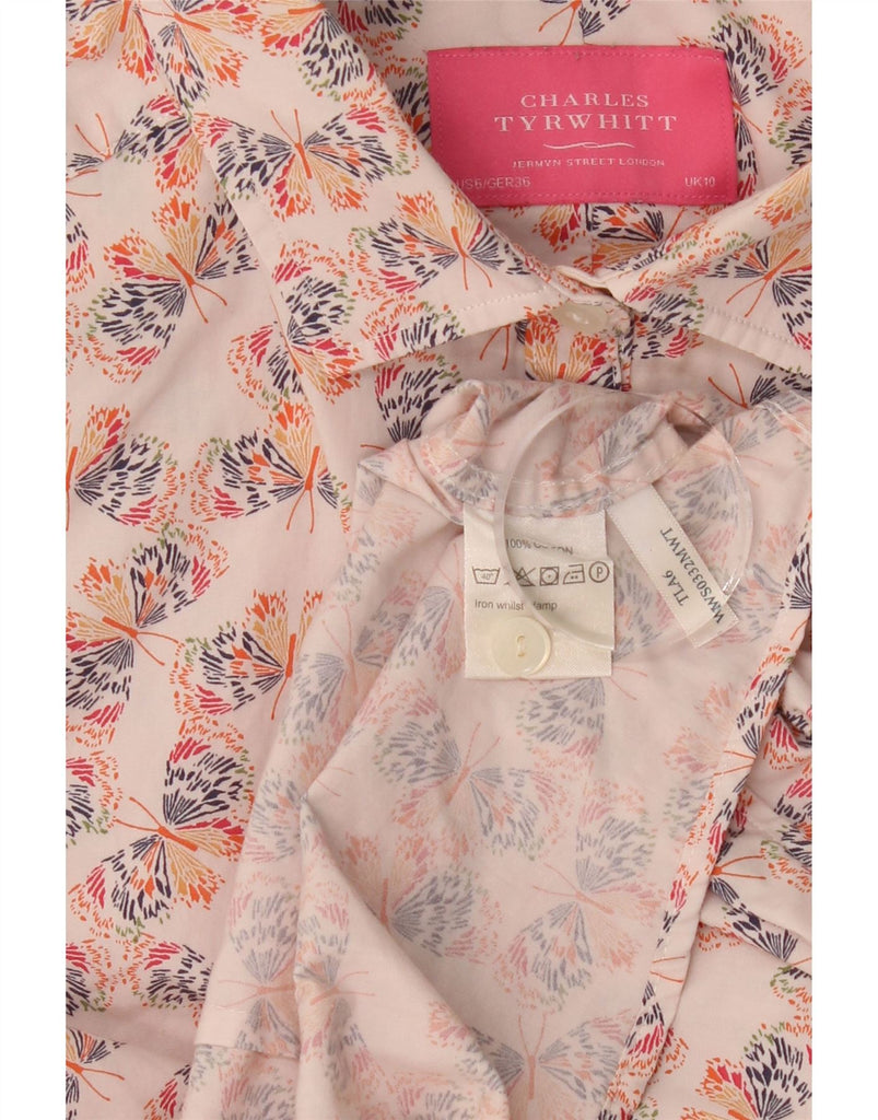 CHARLES TYRWHITT Womens Shirt UK 10 Small Beige Animal Print Cotton Vintage Charles Tyrwhitt and Second-Hand Charles Tyrwhitt from Messina Hembry 
