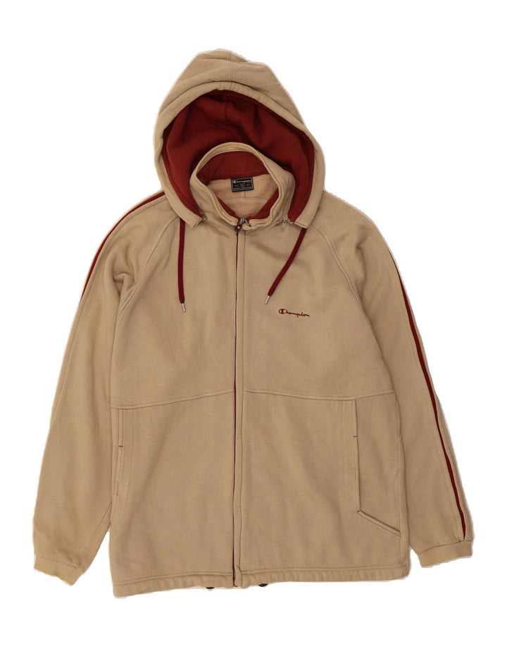 CHAMPION Mens Hooded Tracksuit Top Jacket XL Beige Cotton Vintage Champion and Second-Hand Champion from Messina Hembry 