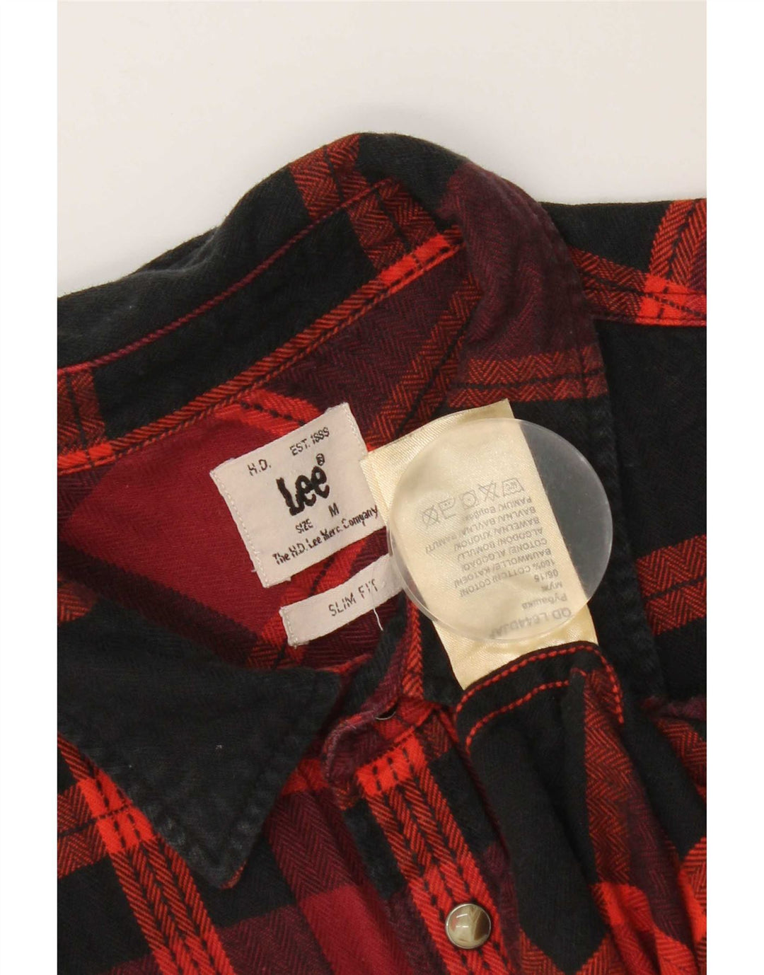 Lee Mens Western Slim Fit Flannel Shirt Medium Red Check Cotton