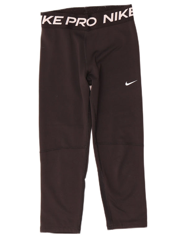 Nike Girls Dri Fit Graphic Leggings 13-14 Years XL Black Polyester