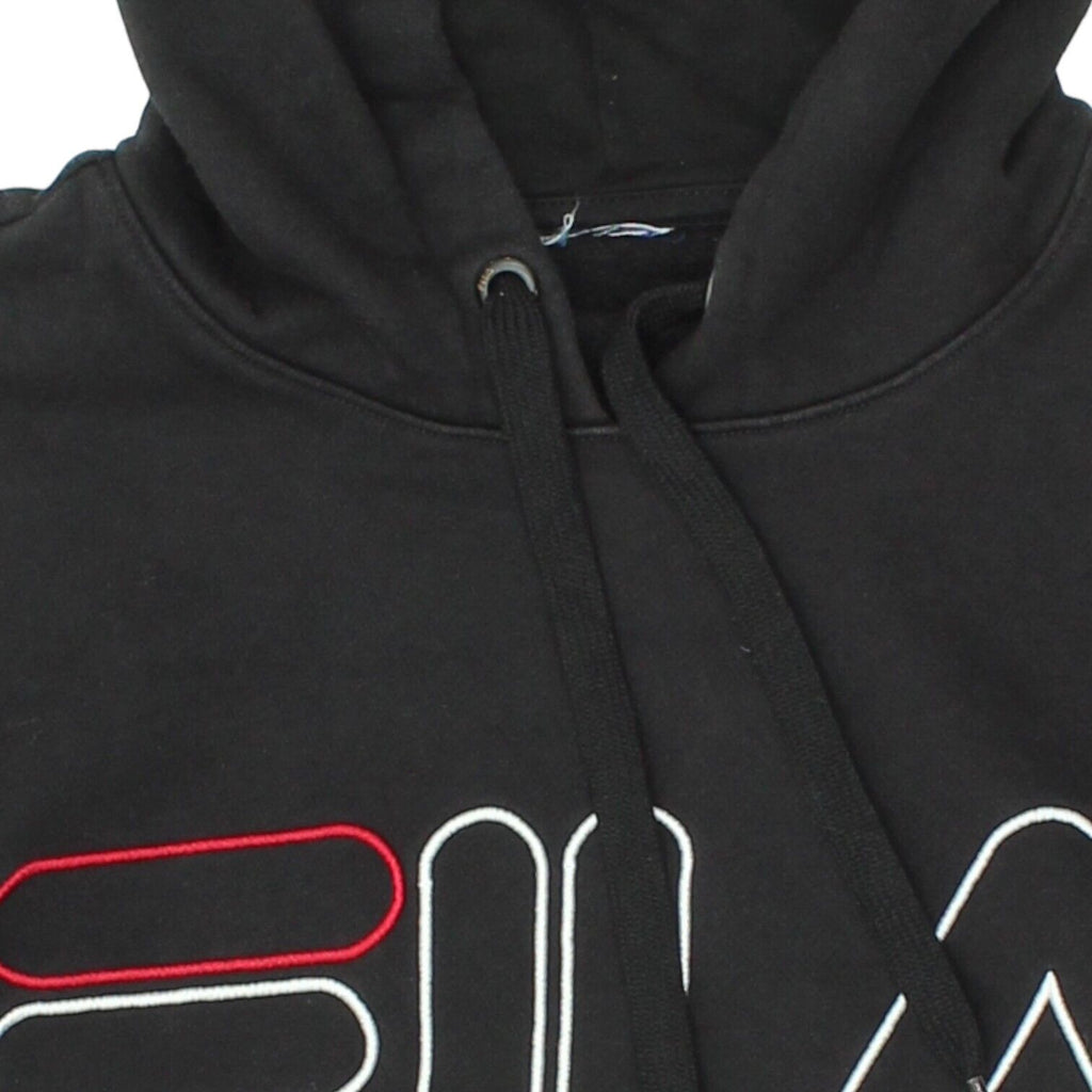 Fila Big Embroidered Logo Mens Black Pullover Hoodie | Casual Sportswear VTG | Vintage Messina Hembry | Thrift | Second-Hand Messina Hembry | Used Clothing | Messina Hembry 