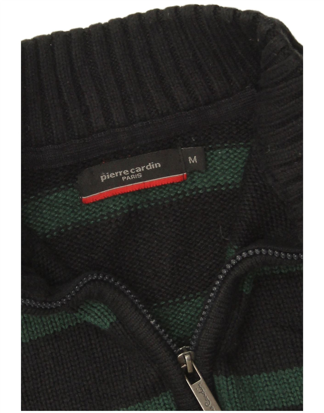 Pierre Cardin Mens Zip Neck Jumper Sweater Medium Navy Blue Striped Acrylic