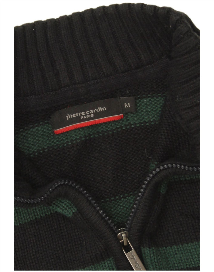 Pierre Cardin Mens Zip Neck Jumper Sweater Medium Navy Blue Striped Acrylic