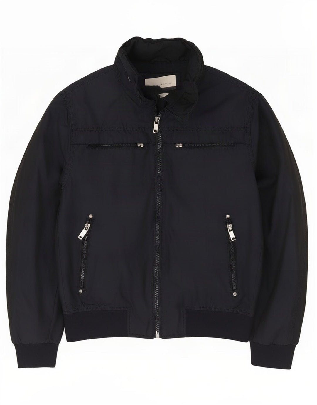 Zara Mens Bomber Jacket UK 40 Large Navy Blue Polyester