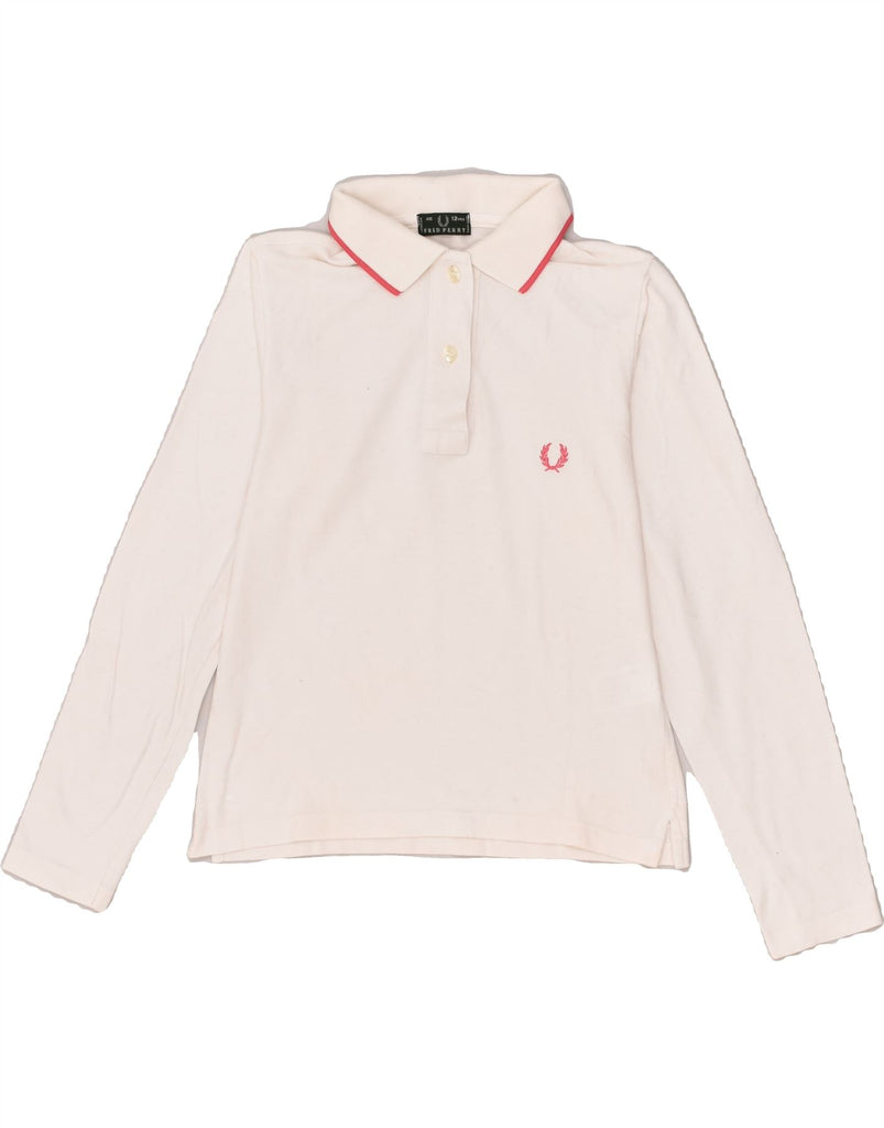 FRED PERRY Boys Long Sleeve Polo Shirt 11-12 Years White Cotton | Vintage Fred Perry | Thrift | Second-Hand Fred Perry | Used Clothing | Messina Hembry 