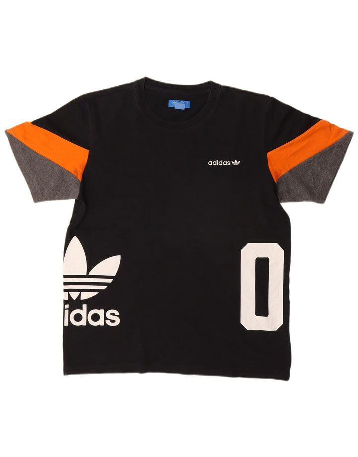 Adidas Mens Graphic T-Shirt Top Large Black Colourblock Cotton