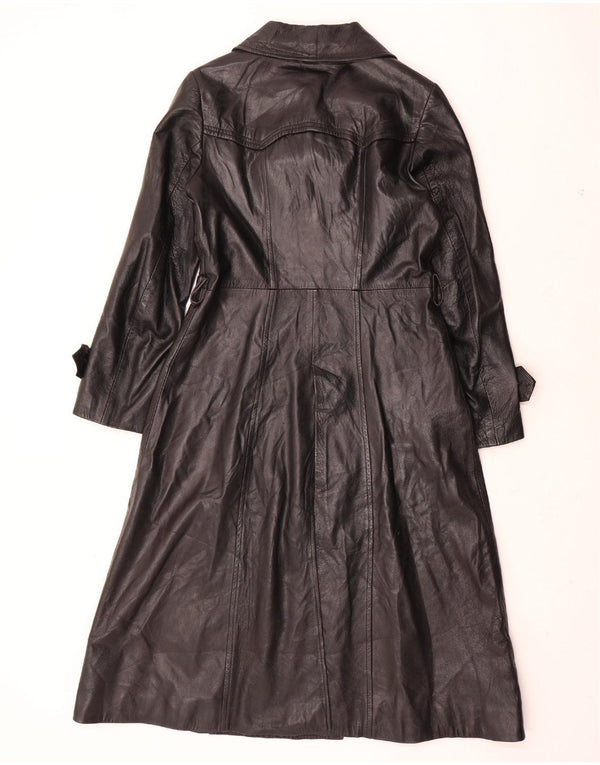 VINTAGE Womens Leather Coat UK 12 Medium Black Leather
