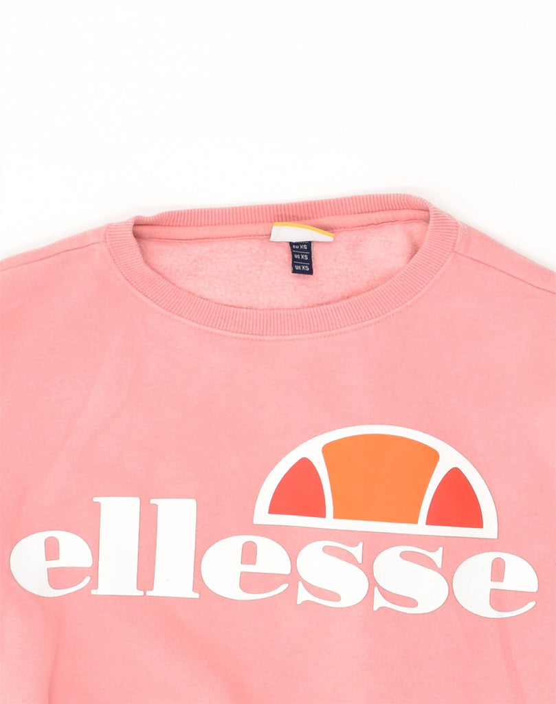 ELLESSE Womens Graphic Sweatshirt Jumper UK 4 XS Pink Cotton | Vintage Ellesse | Thrift | Second-Hand Ellesse | Used Clothing | Messina Hembry 