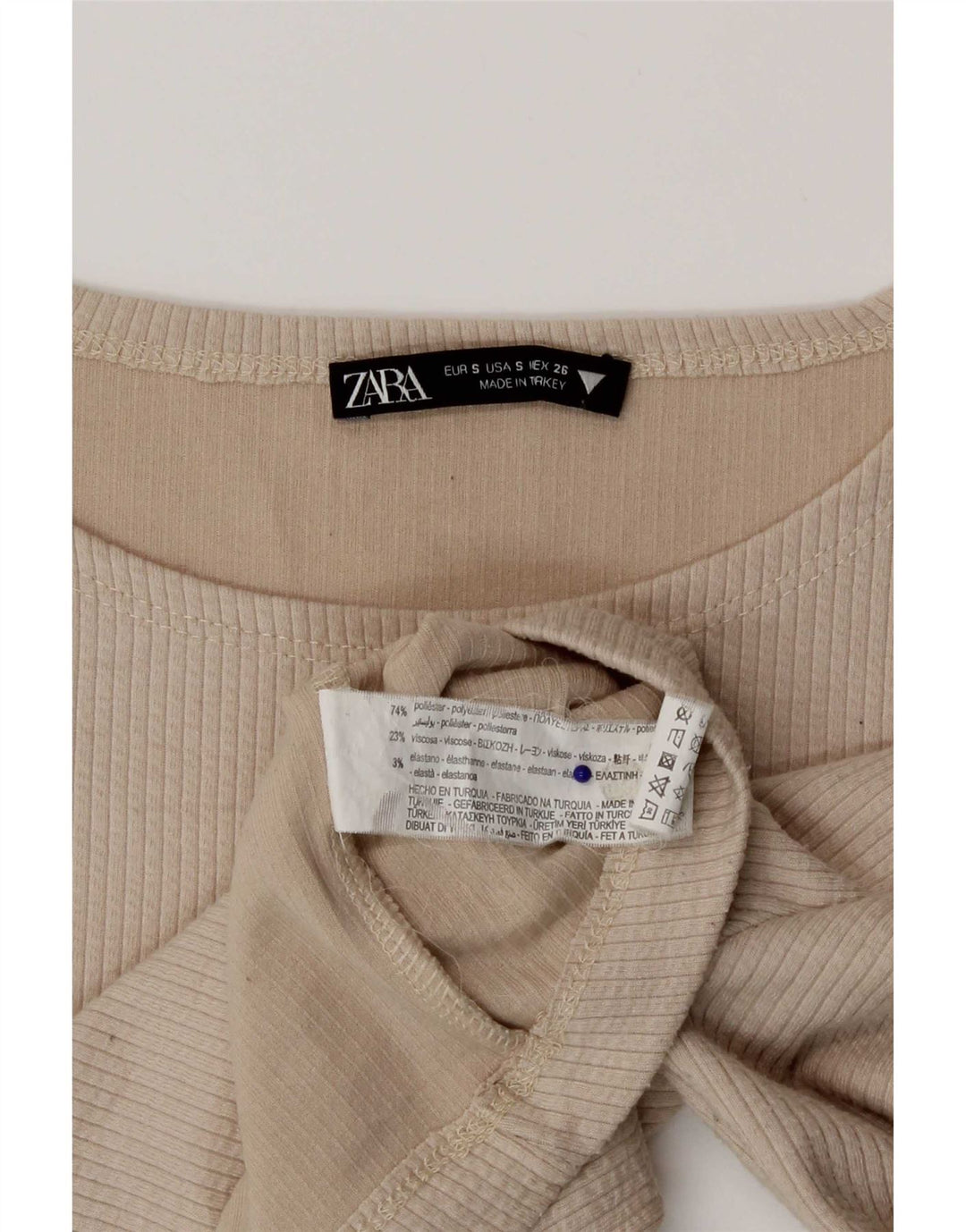 Zara Womens Crop Top Long Sleeve UK 8 Small Beige Polyester
