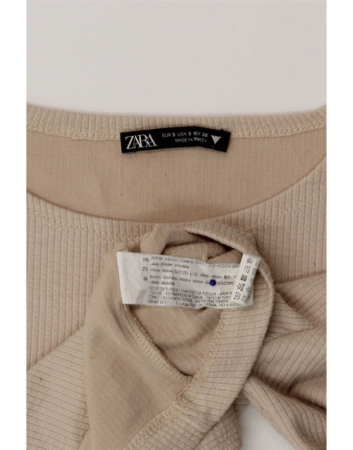 Zara Womens Crop Top Long Sleeve UK 8 Small Beige Polyester