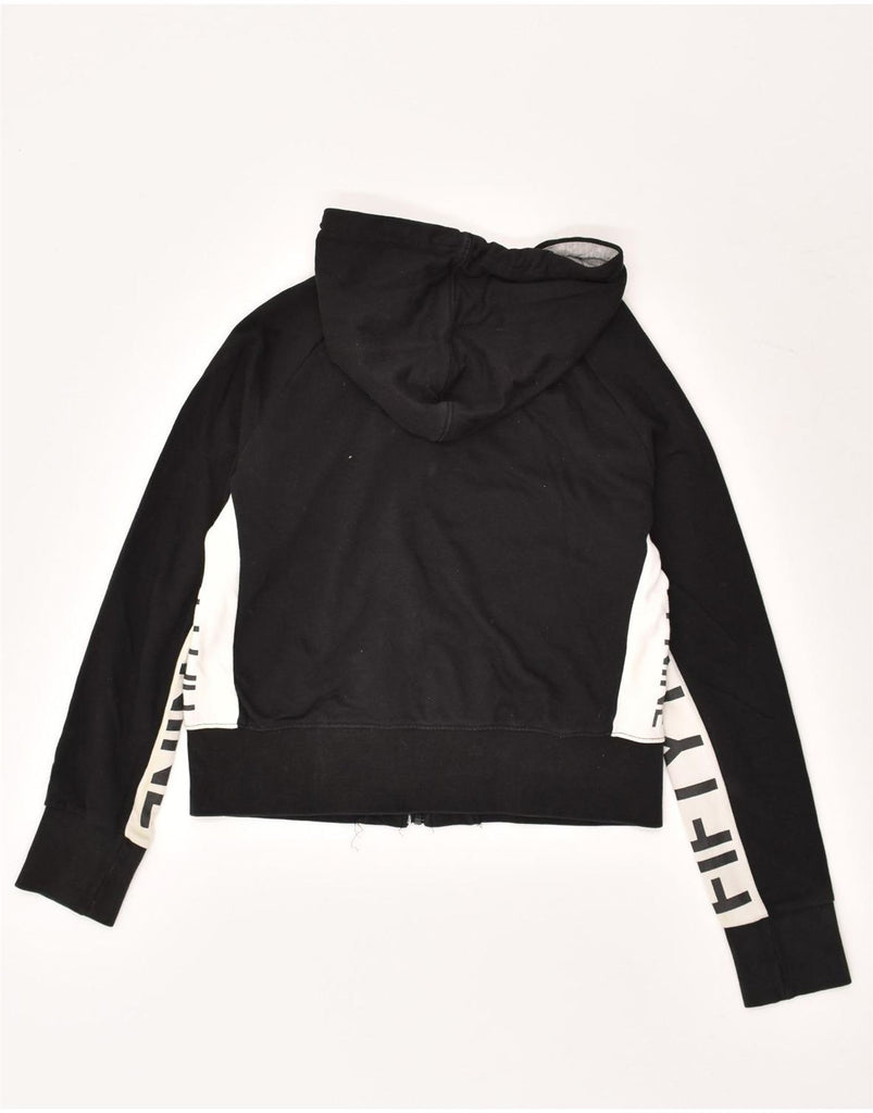 ELLESSE Womens Crop Graphic Zip Hoodie Sweater UK 14 Medium Black | Vintage Ellesse | Thrift | Second-Hand Ellesse | Used Clothing | Messina Hembry 