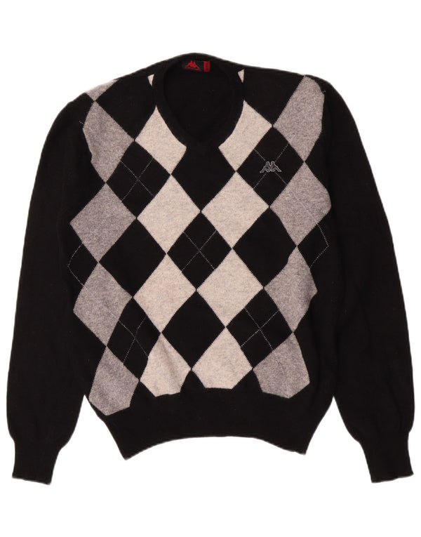 Kappa Mens V-Neck Jumper Sweater Medium Black Argyle/Diamond