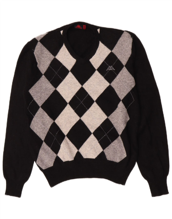 Kappa Mens V-Neck Jumper Sweater Medium Black Argyle/Diamond