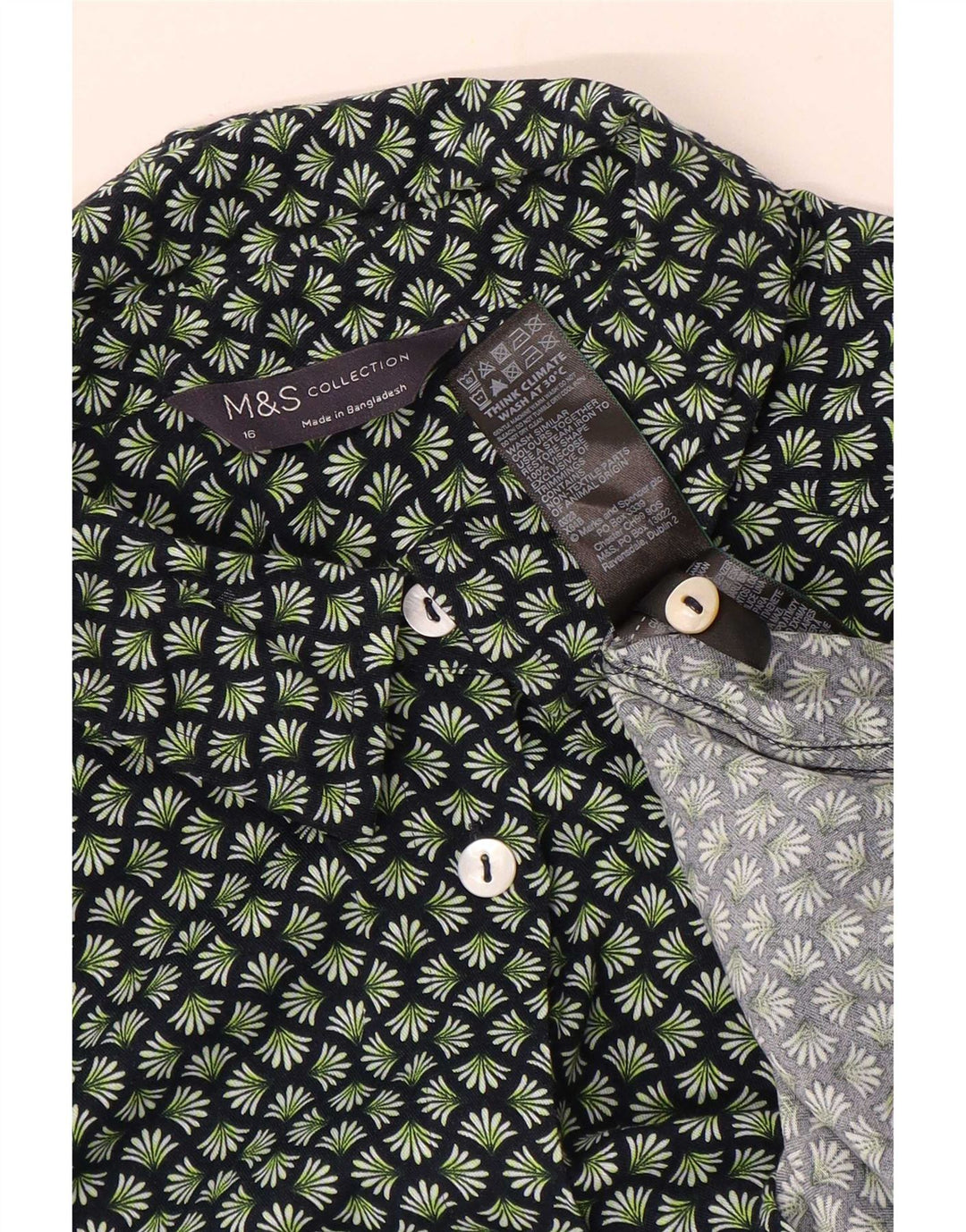 Marks & Spencer Womens Shirt UK 16 Large Green Floral Viscose