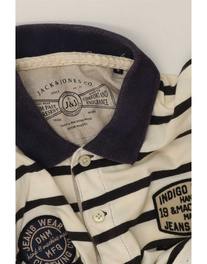 Jack & Jones Mens Graphic Polo Shirt Small White Striped