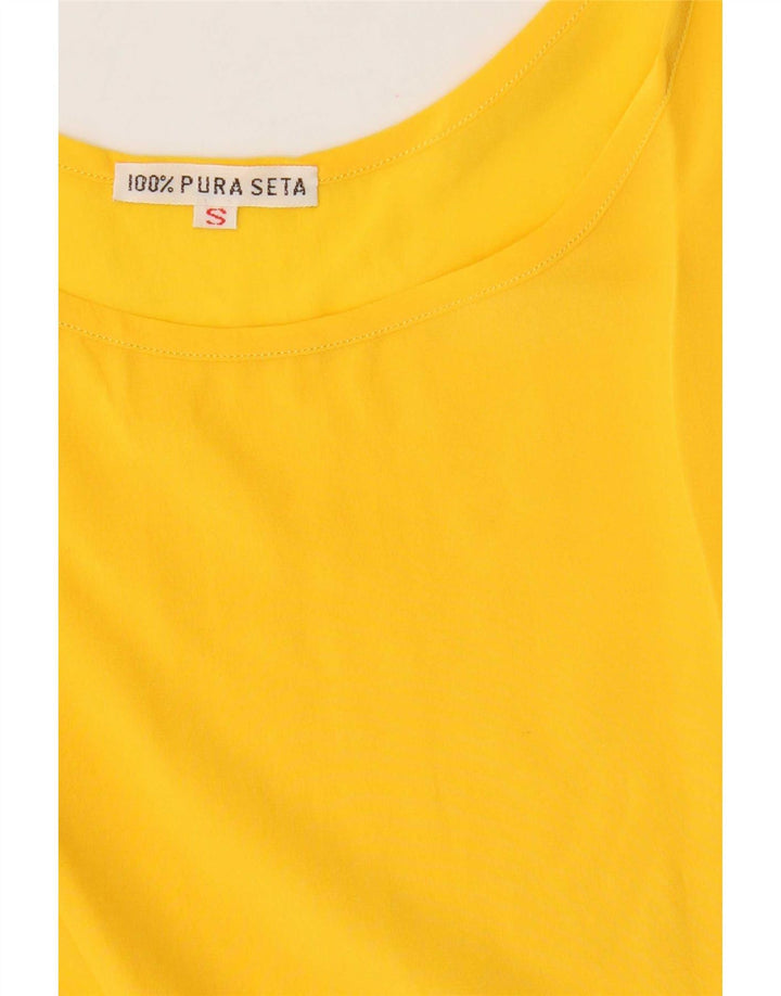 Vintage Womens Sleeveless Blouse Top UK 10 Small Yellow Silk
