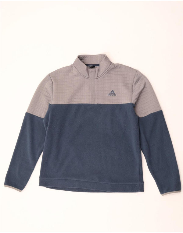 Adidas Mens Zip Neck Fleece Jumper Medium Navy Blue Colourblock Polyester