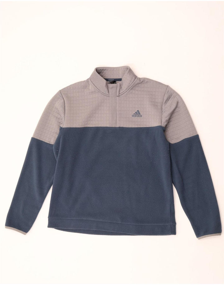 Adidas Mens Zip Neck Fleece Jumper Medium Navy Blue Colourblock Polyester