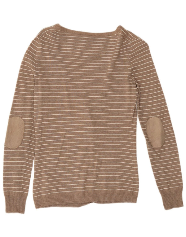 Massimo Dutti Womens Cardigan Sweater UK 10 Small Beige Striped Cotton