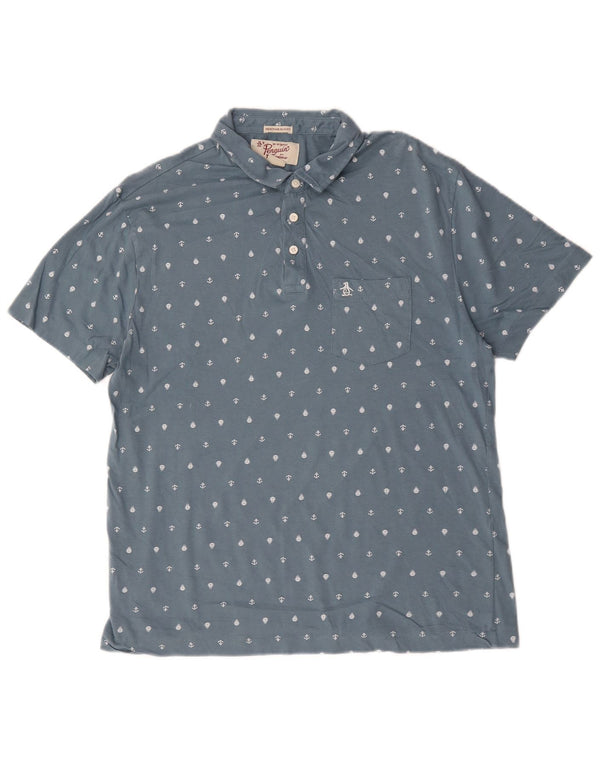 Penguin Mens Heritage Slim Fit Polo Shirt XL Blue Spotted Cotton