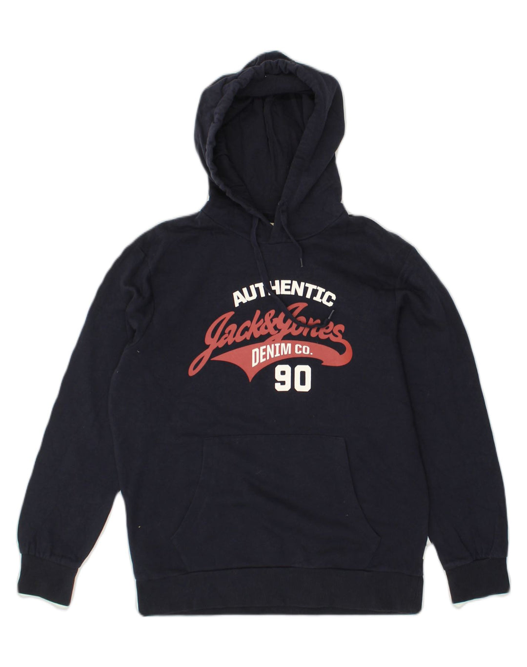 JACK & JONES Mens Graphic Hoodie Jumper Small Navy Blue Cotton | Vintage Jack & Jones | Thrift | Second-Hand Jack & Jones | Used Clothing | Messina Hembry 