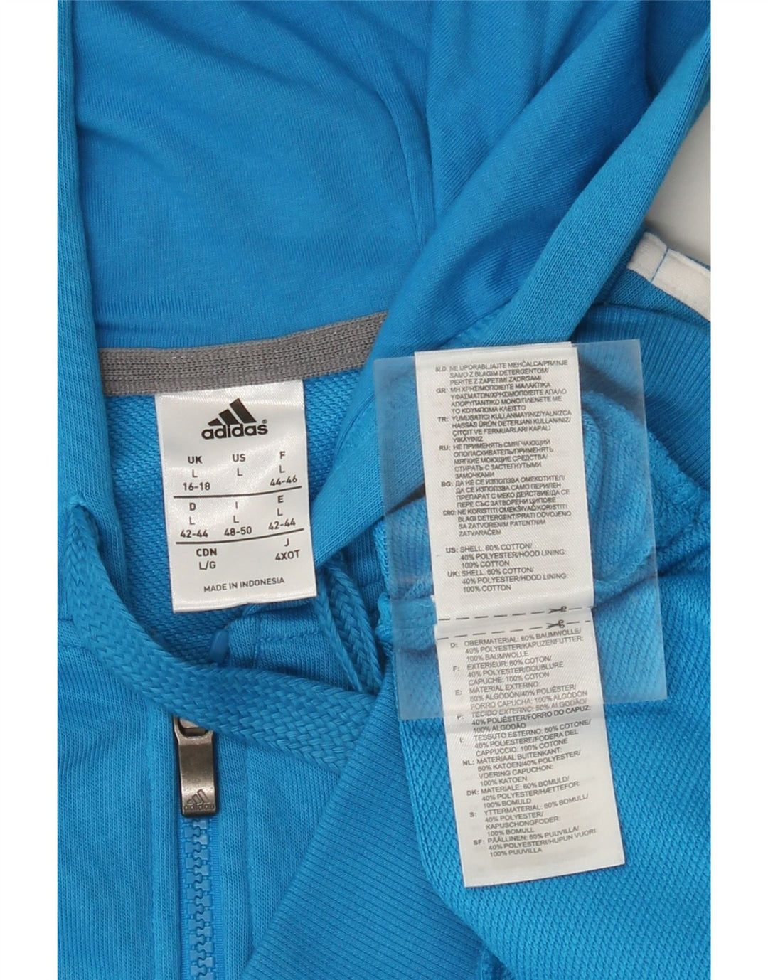 ADIDAS Womens Climalite Zip Hoodie Sweater UK 16/18 Large Blue Cotton