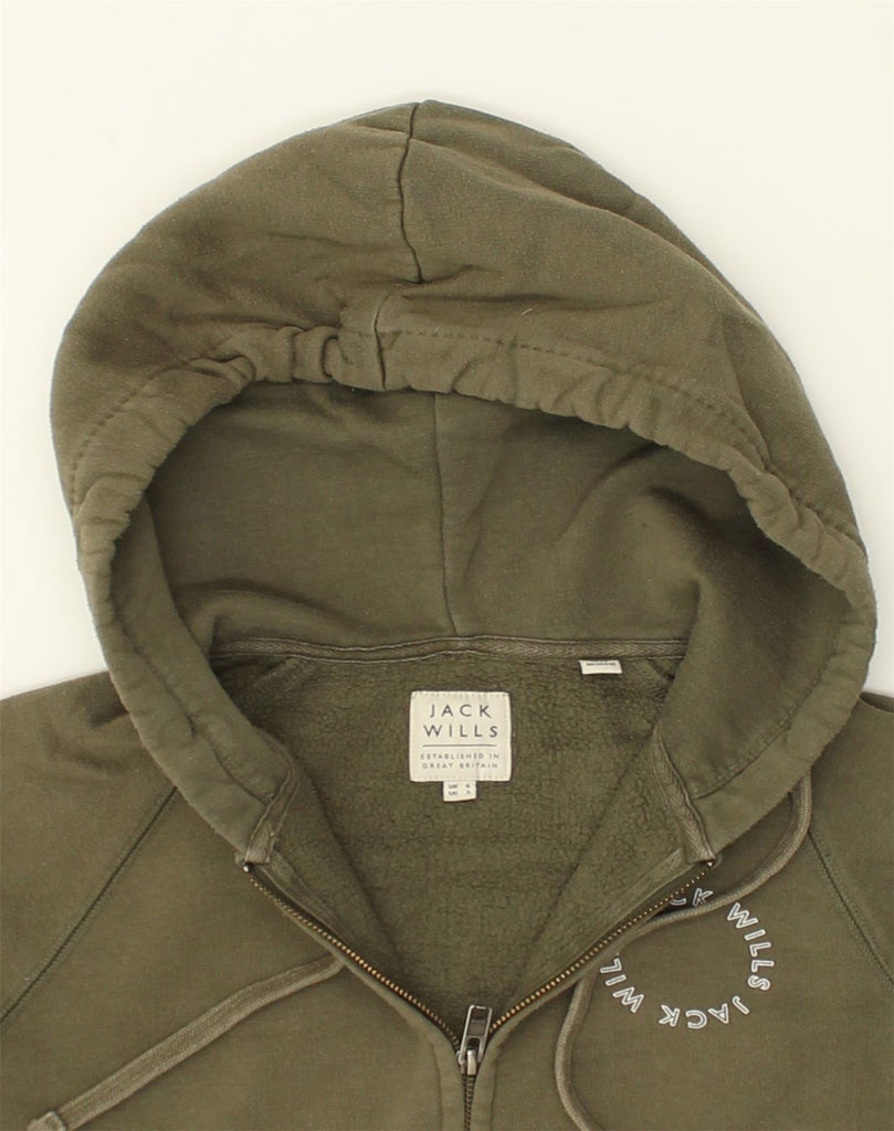 JACK WILLS Womens Graphic Zip Hoodie Sweater UK 6 XS Khaki Cotton | Vintage Jack Wills | Thrift | Second-Hand Jack Wills | Used Clothing | Messina Hembry 