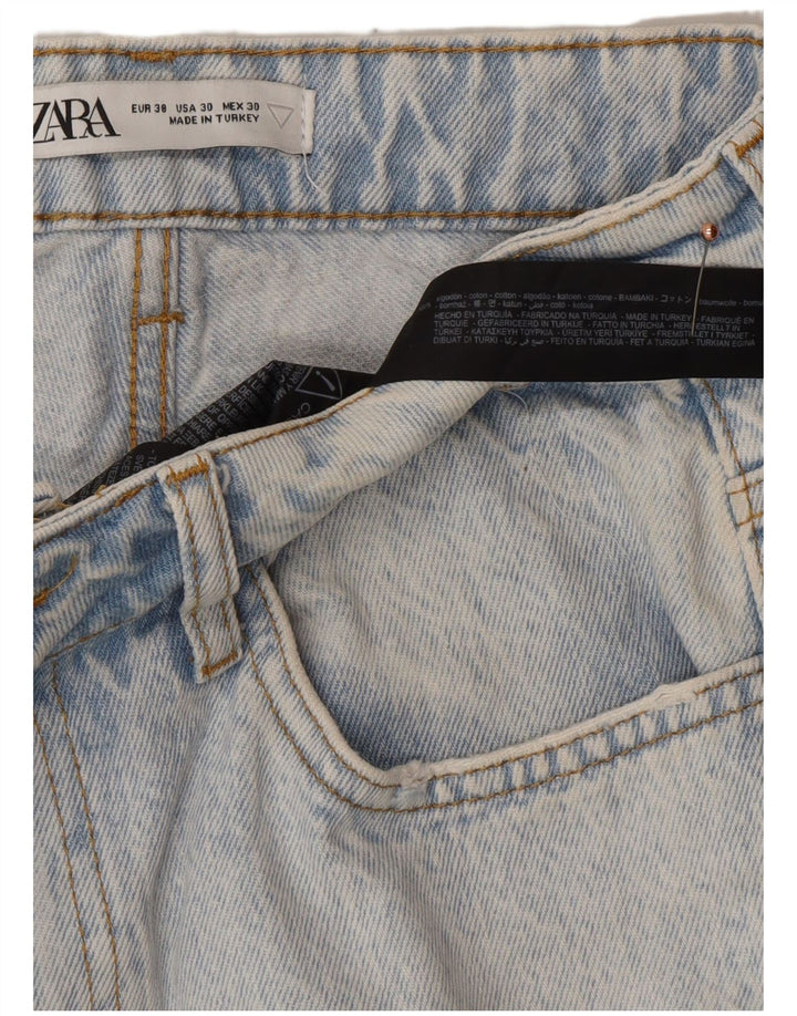 ZARA Mens Distressed Graphic Denim Shorts EU 38 Small W30  Blue Cotton
