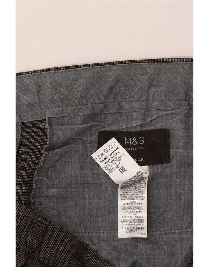 Marks & Spencer Mens Regular Suit Trousers W36 L29 Grey Check Polyester