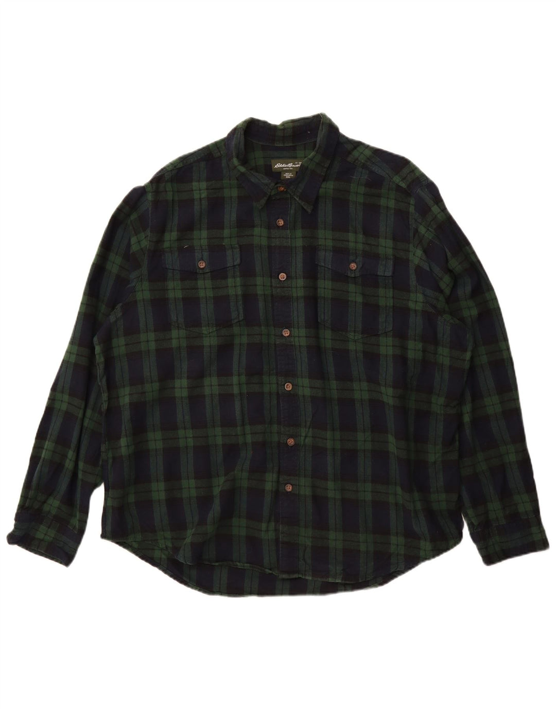 Eddie Bauer Mens Flannel Shirt 2XL Green Check Cotton