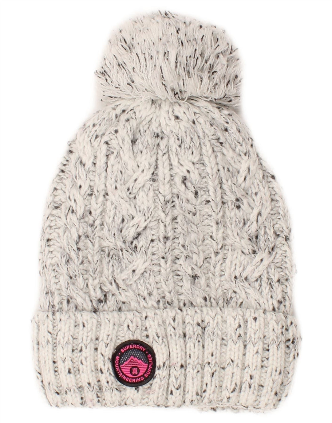 Superdry Womens Knit Knit Beanie Hat One Size Grey Flecked Acrylic