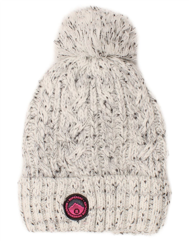 Superdry Womens Knit Knit Beanie Hat One Size Grey Flecked Acrylic