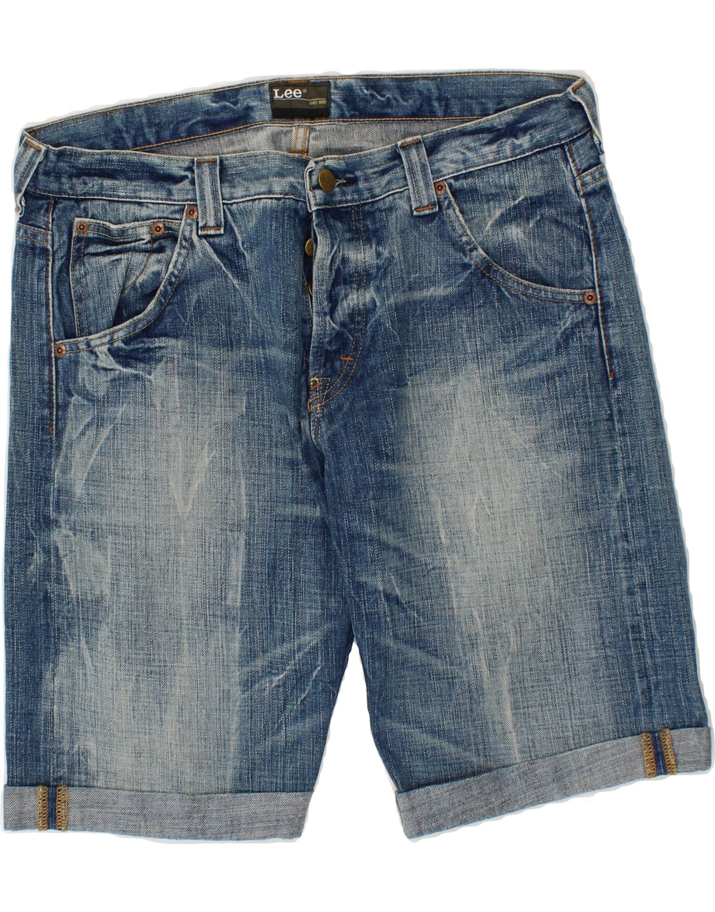 LEE Mens Denim Shorts W33 Medium Blue Cotton Vintage Second Hand Clothing Online Messina Hembry