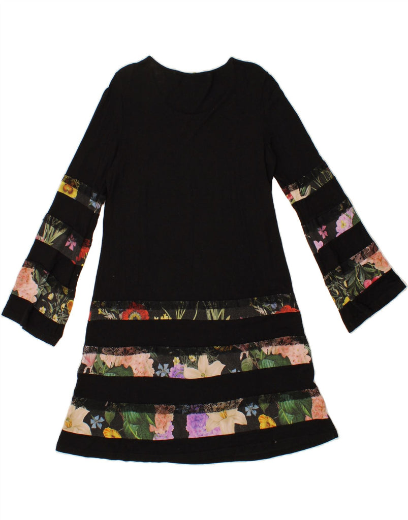 DESIGUAL Womens Long Sleeve Basic Dress UK 10 Small Black Floral Vintage Desigual and Second-Hand Desigual from Messina Hembry 