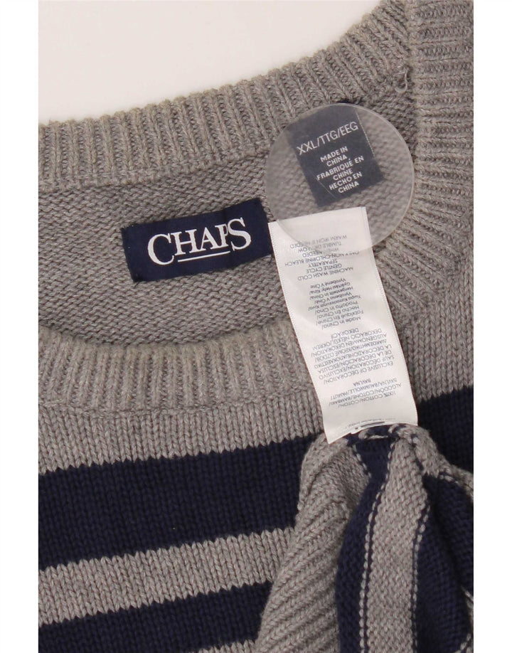 Chaps Mens Crew Neck Jumper Sweater 2XL Grey Striped Cotton