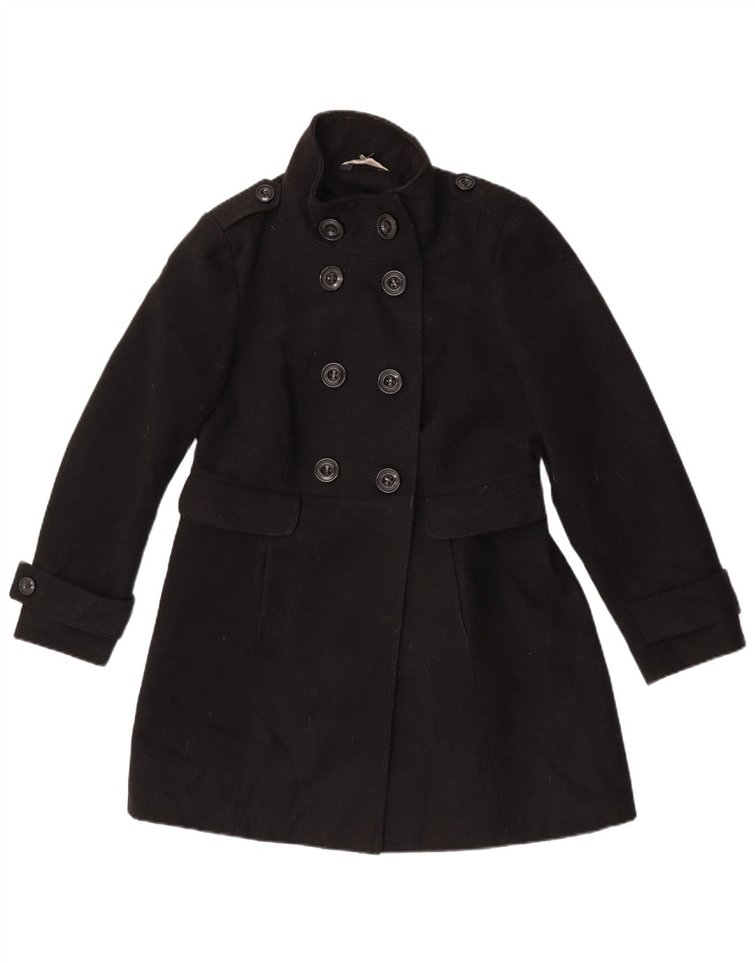 Marks & Spencer Womens Petite Pea Coat UK 10 Small  Black Polyester