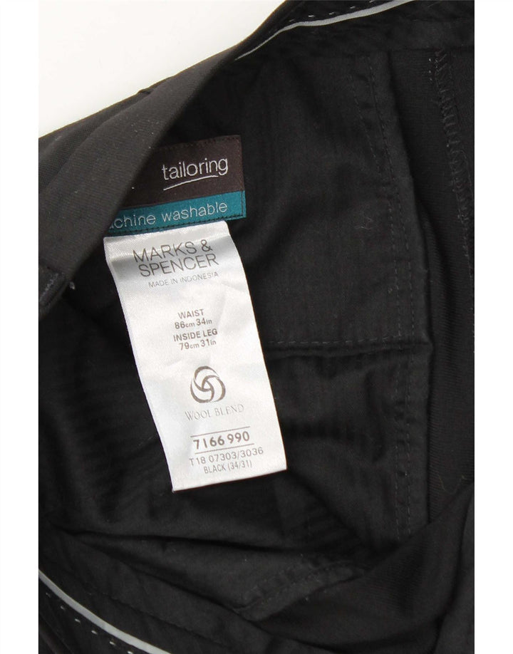 Marks & Spencer Mens Straight Chino Trousers W34 L31 Black Polyester