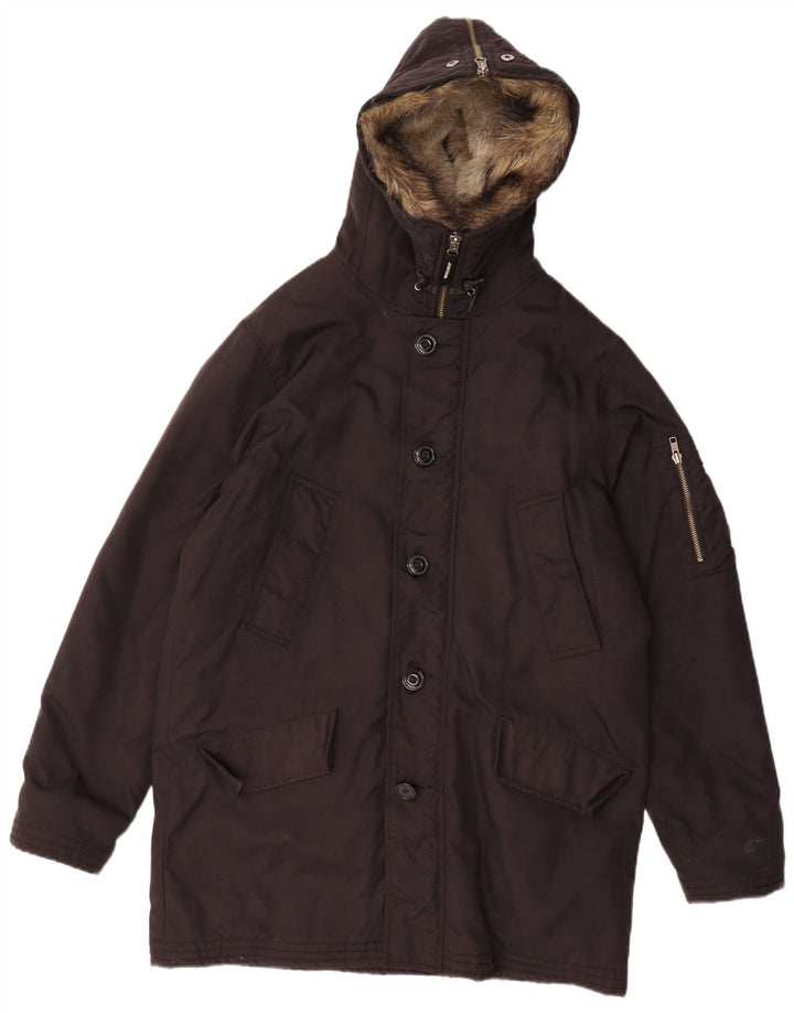 Woolrich Mens Hooded Parka Jacket UK 36 Small Black Polyester