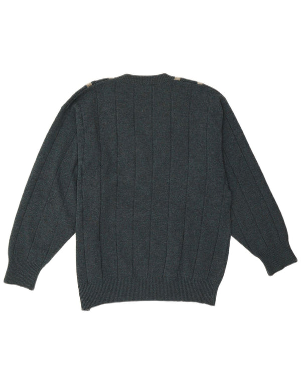 MALAGRIDA Mens V-Neck Jumper Sweater Large Green Wool