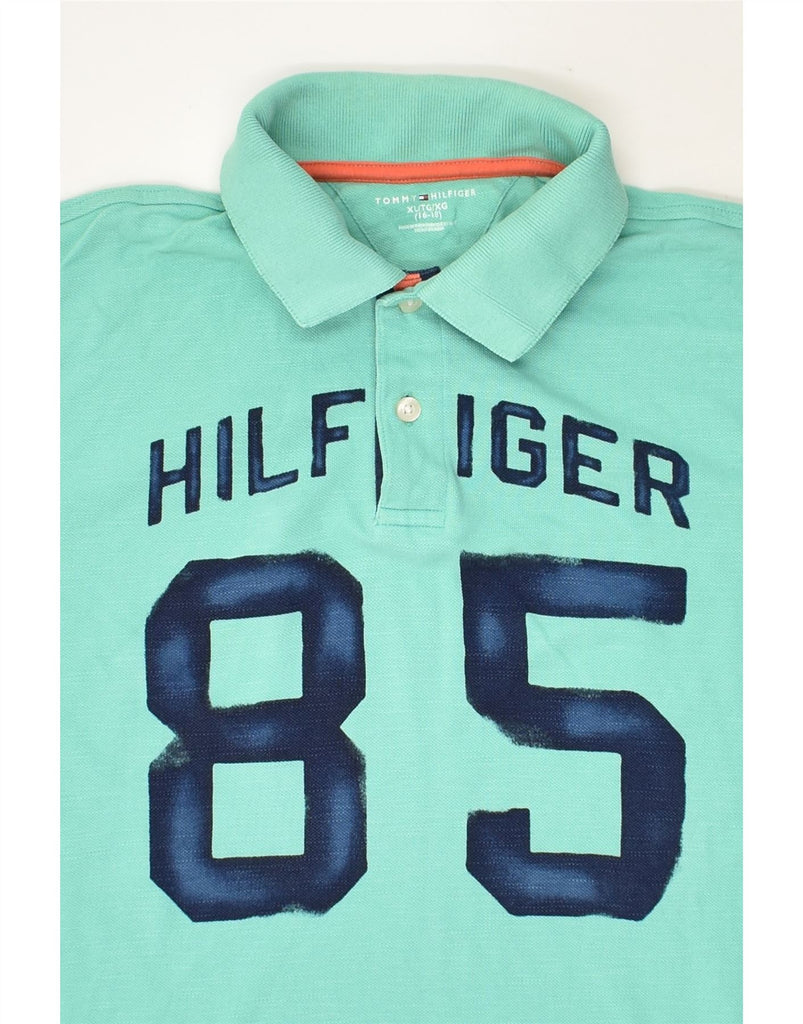 TOMMY HILFIGER Boys Graphic Polo Shirt 15-16 Years XL Green Cotton | Vintage Tommy Hilfiger | Thrift | Second-Hand Tommy Hilfiger | Used Clothing | Messina Hembry 