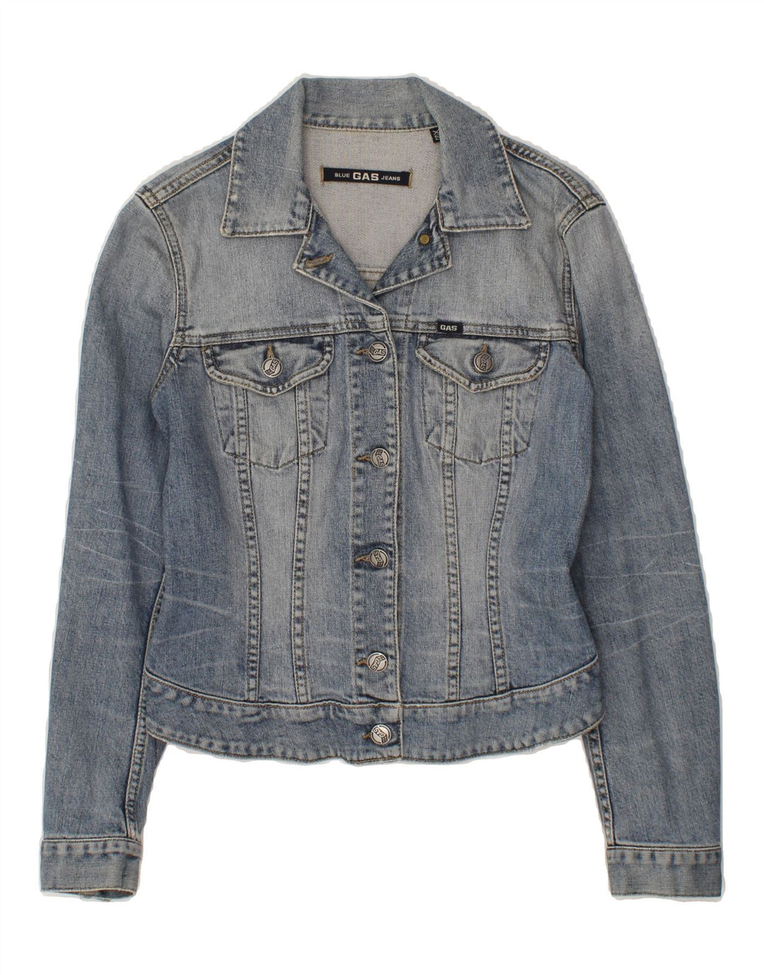 GAS Womens Crop Denim Jacket UK 6 XS Blue Cotton Vintage Gas and Second-Hand Gas from Messina Hembry 