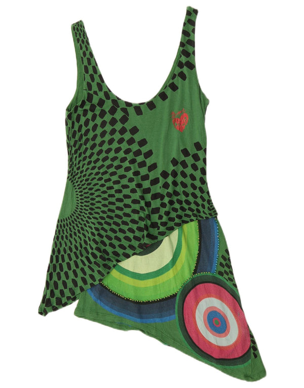 Desigual Womens Graphic Asymmetrical Dress UK 8 Small Green Geometric