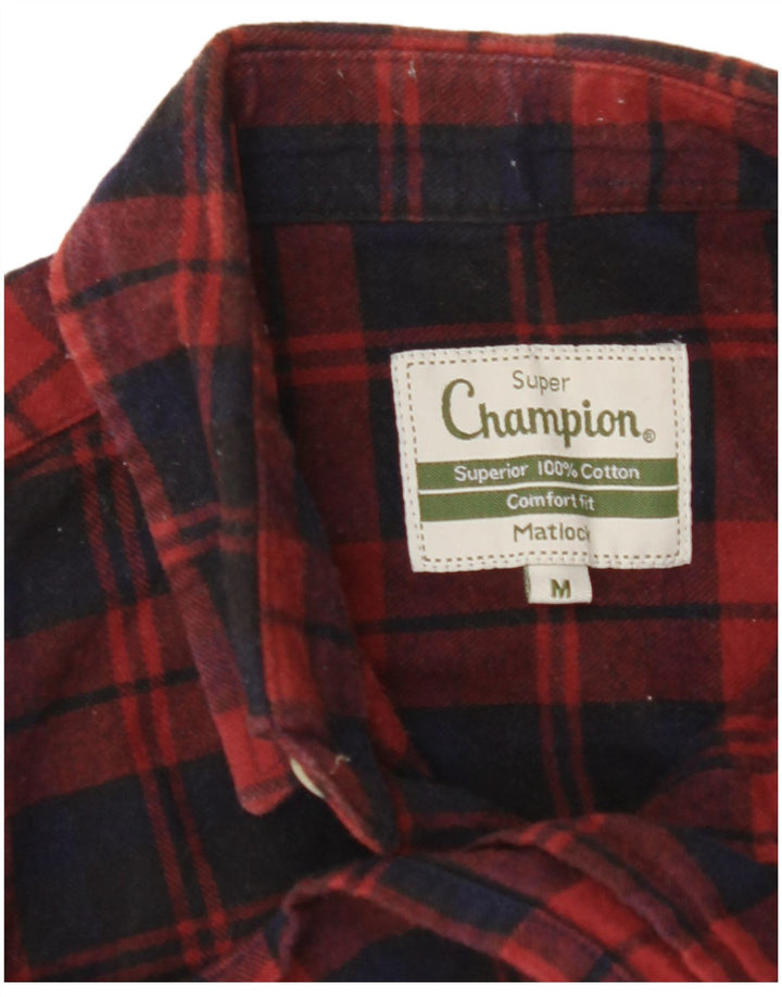 VINTAGE Mens Comfort Fit Flannel Shirt Medium Burgundy Check Cotton