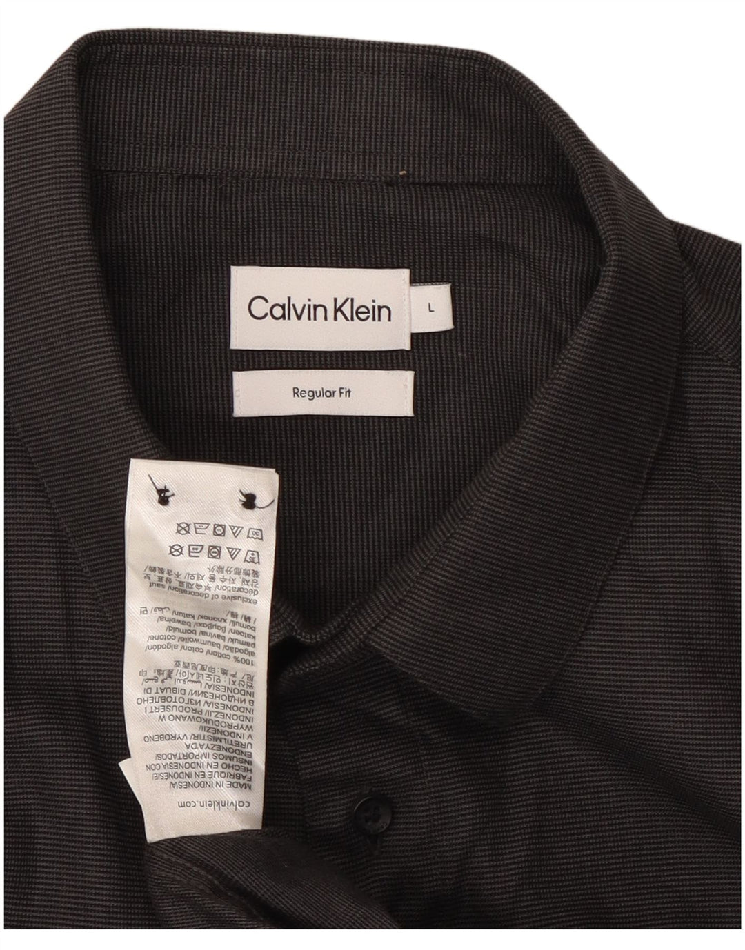 Calvin Klein Mens Regular Fit Shirt Large Black Pinstripe Cotton