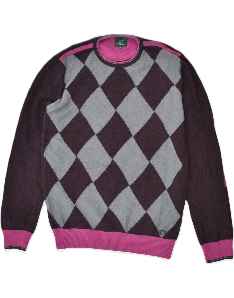 HENRY COTTONS Mens Crew Neck Jumper Sweater XL Maroon Argyle/Diamond Wool | Vintage | Thrift | Second-Hand | Used Clothing | Messina Hembry 