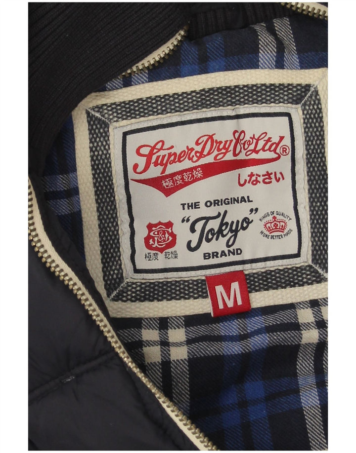 SUPERDRY Womens Hooded Padded Gilet UK 14 Medium Navy Blue Nylon